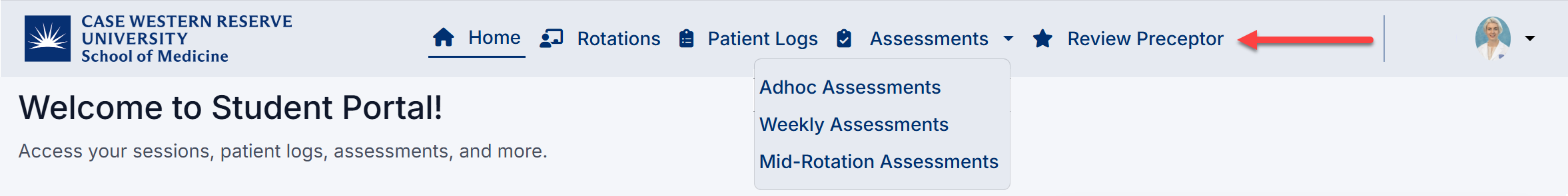 Student Portal Navigation Bar