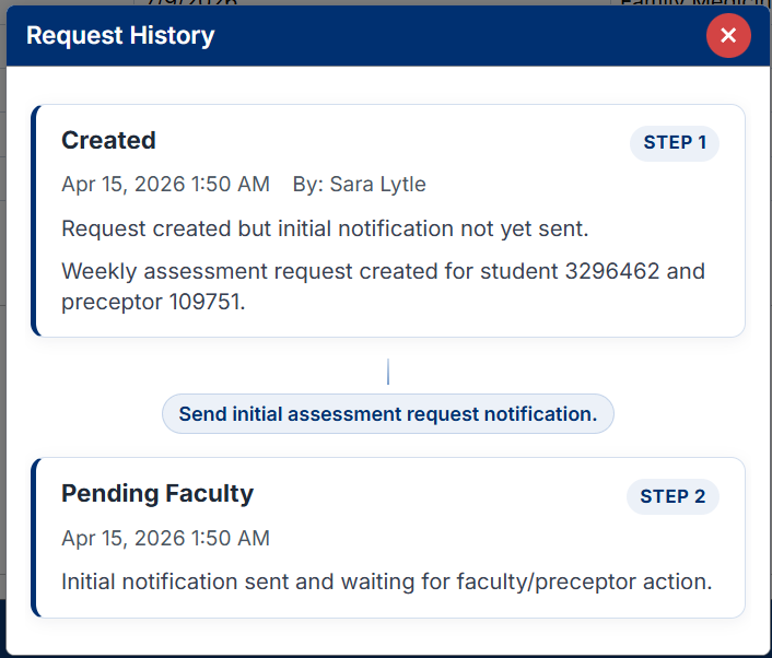 View Mid-Rotation Self Assessment Workflow Status History