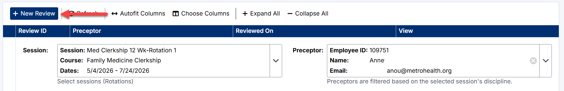 Create Preceptor Review